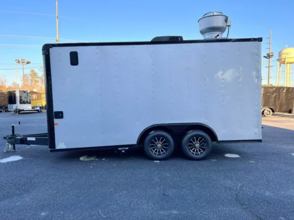 8.5 x 16 Silver Concession Trailer with Blackout package for sale