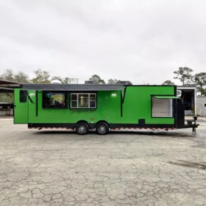 8.5 X 28 TA2 BBQ TRAILER FULLY EQUIPPED WITH WALK-IN COOLER & BATHROOM