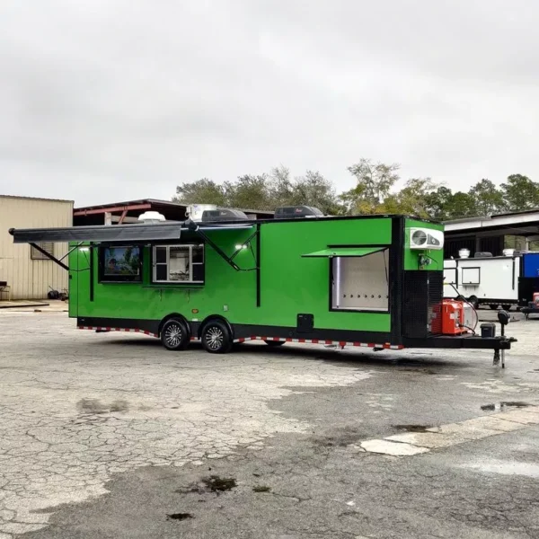 8.5 X 28 TA2 BBQ TRAILER FULLY EQUIPPED WITH WALK-IN COOLER & BATHROOM